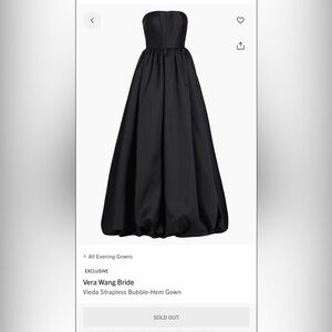 Vera Wang Black Strapless Bubble-Hem Gown